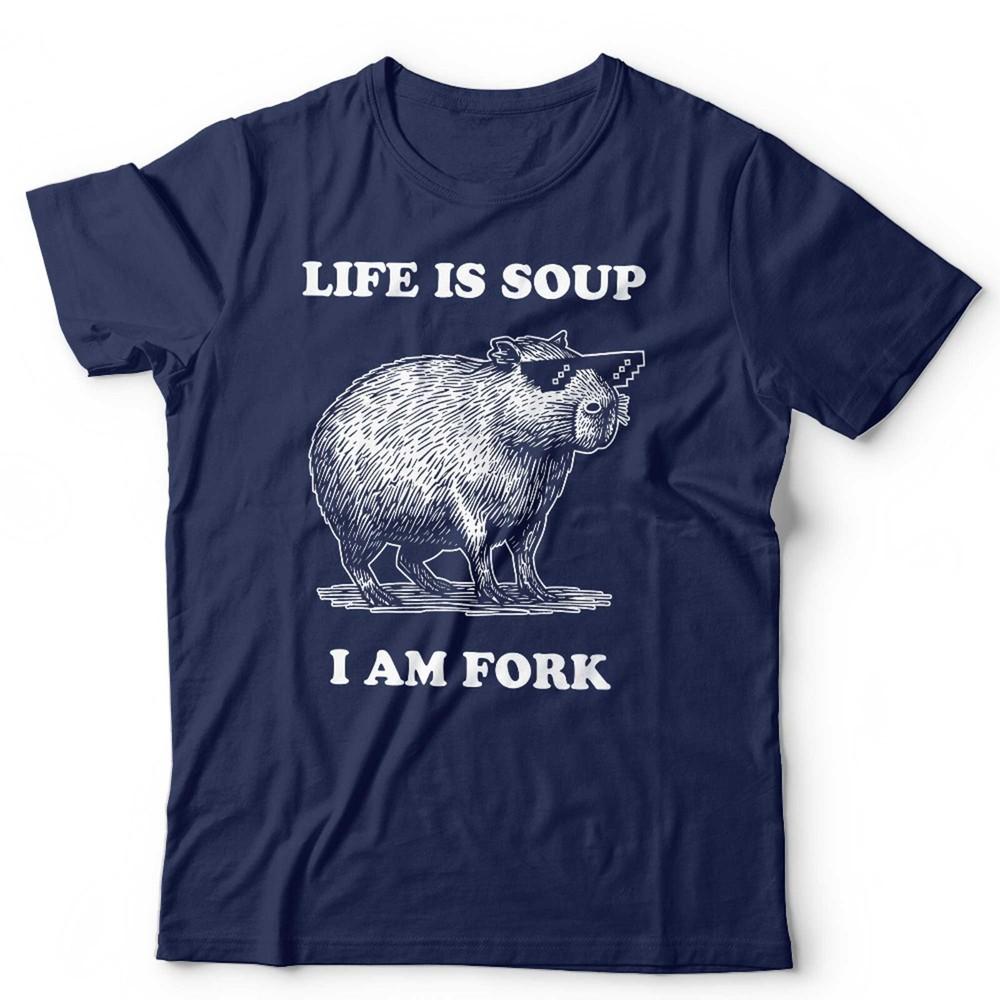 Capybara T Shirt Life Is Soup I Am Fork Unisex Funny Gift Cute Meme Vintage S