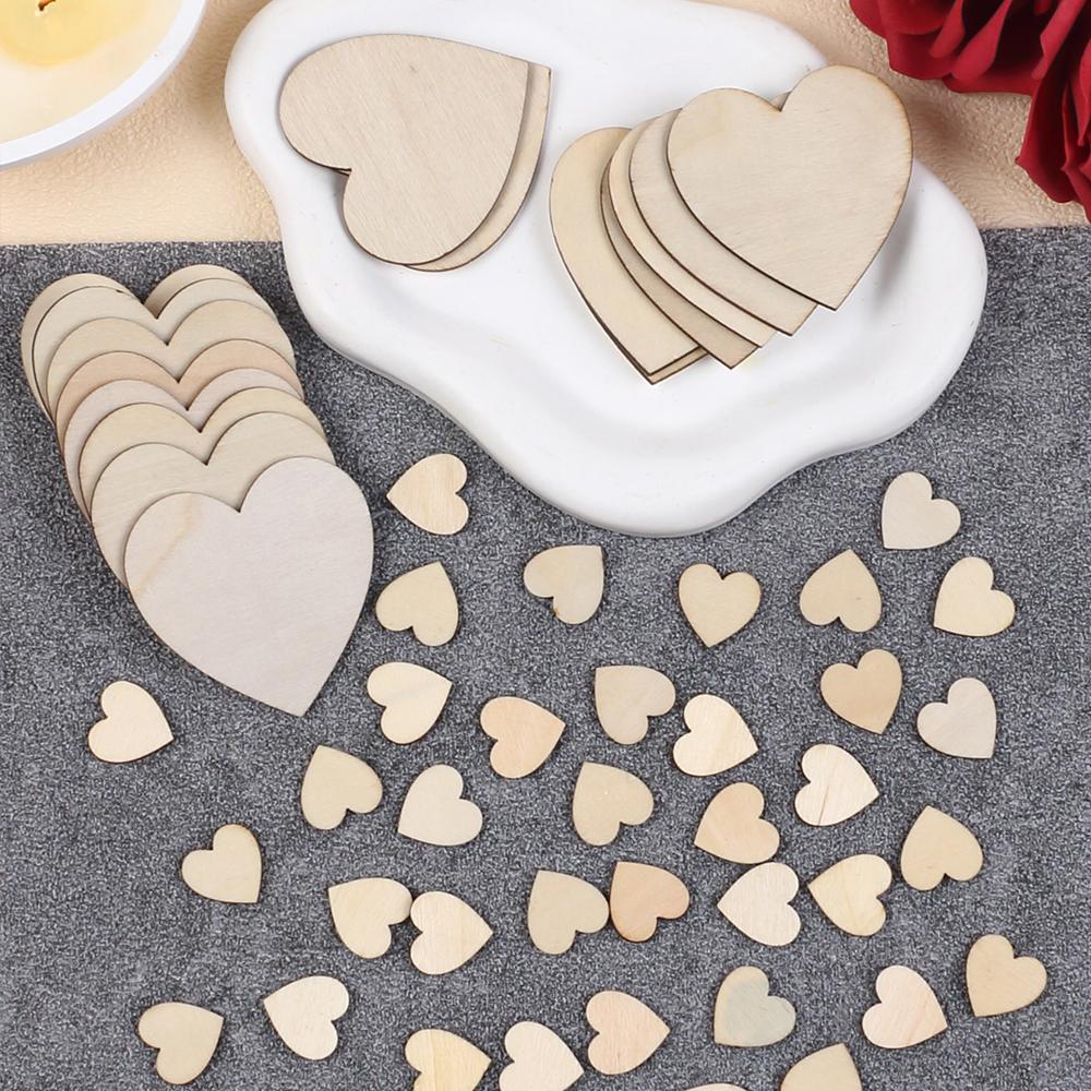 50/100/200Pcs Unfinished Wooden Hearts for Crafts 1-6cm Heart Blank Wood Ornaments Birthday Wedding Party Christmas Decor