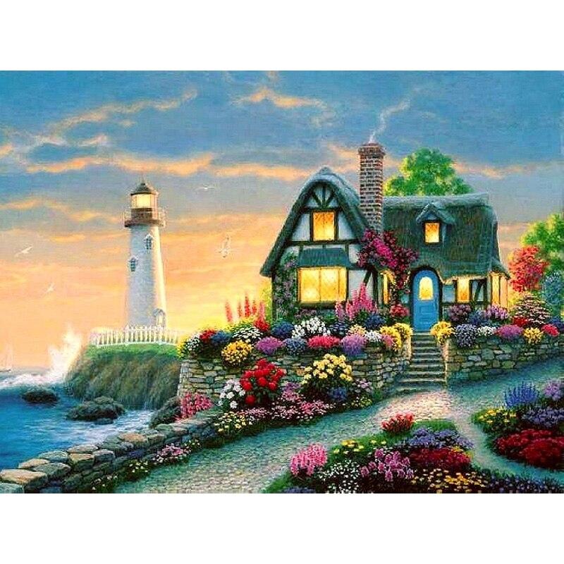 New 5D DIY Diamond Painting Lighthouse Diamond Embroidery Scenery Rhinestones Full Round Drill Craft Home Decor Art Gift