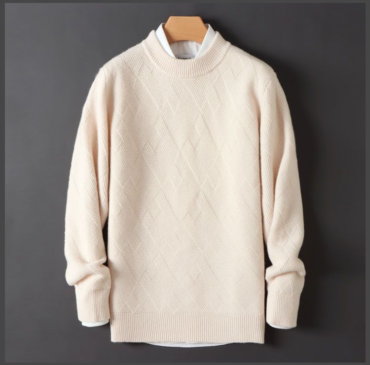 Suéter de Cachemira para Hombre Holgado y Grueso Jacquard Cuello Redondo Suéter de Punto para Hombre Otoño e Invierno Color Sólido