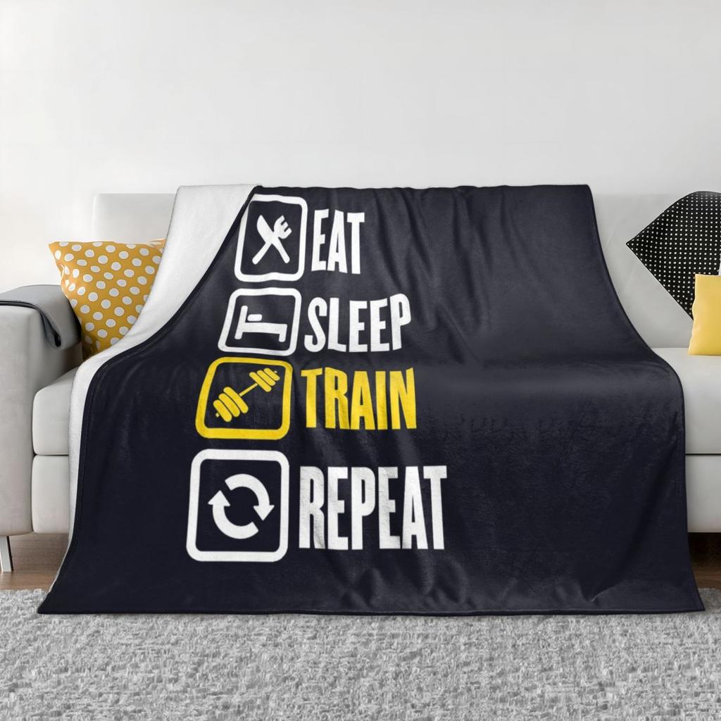 Eat Sleep Train Repeat Gym Motivational Quote Blankets Soft Flannel Throw Blanket Bedspread For Bed Living Room Picnic Travel