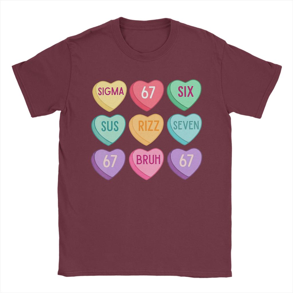 Valentines Day 67 Meme six Seven Heart Pure Cotton TShirt For Unisex Streetwear TShirts Crew Tee Shirt Big Size Pattern Tops