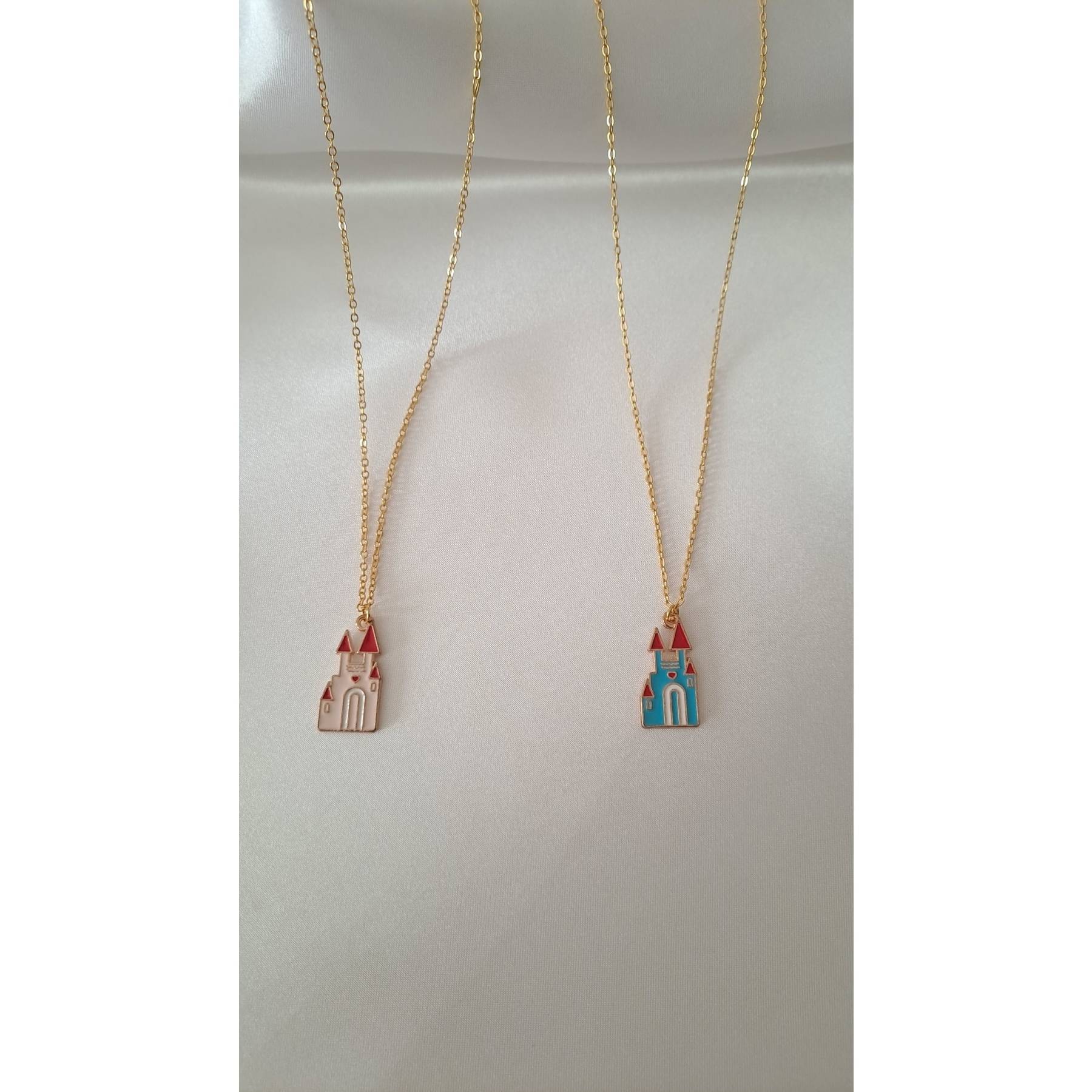 

2pcs Friendship Necklace Blue Red Castle Princess Christmas