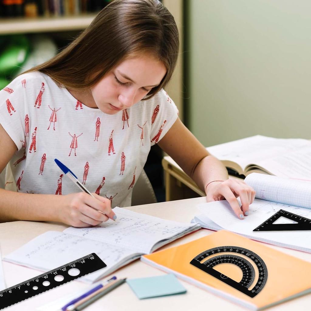 5Pcs Metal Geometry Set, Math Drafting Ruler Kit Aluminum Triangle Rulers Metal Ruler Drafting Tools, Metal Triangular Scale Ruler Set, Protractor,