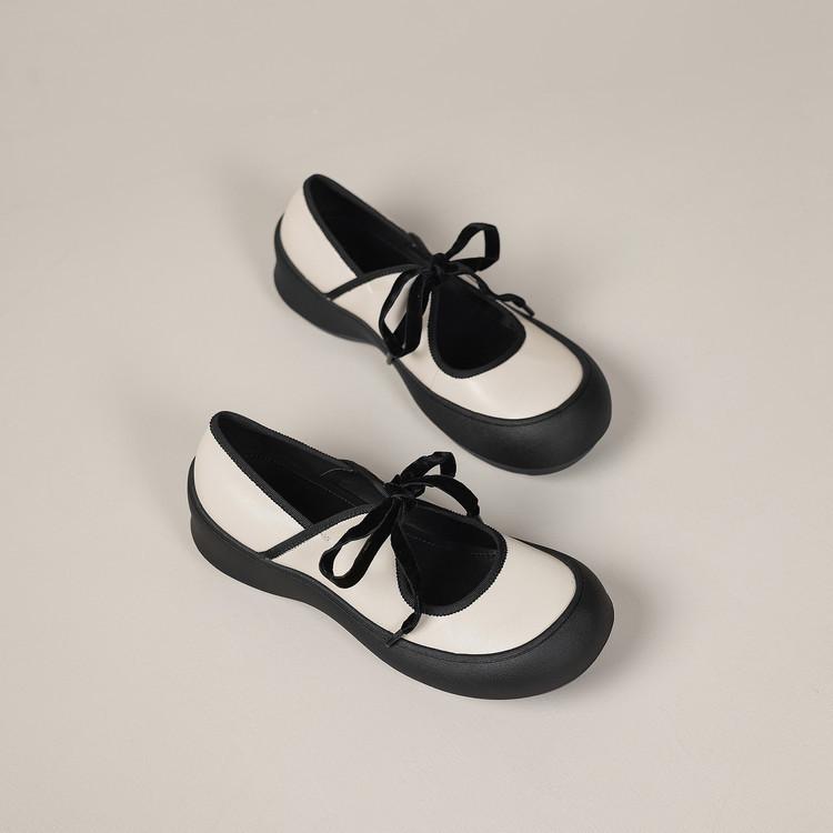 

European station thick-soled round head big head shoes women s autumn and winter new muffin sole JK uniform small leather shoes thick heel single sh 40