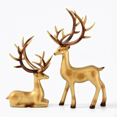 2 Pieces Deer Ornament BronzeGilded Figurine Electroplated Decor for Living Room, TV Cabinet,