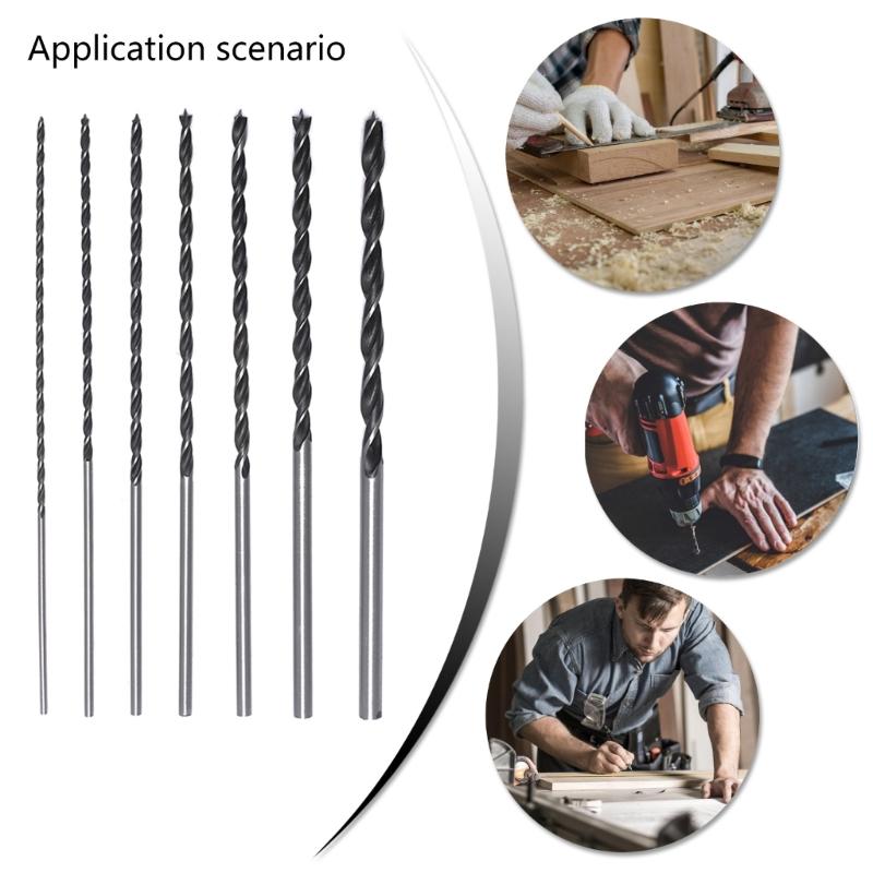 Profesionální sada 7 kusů vrtáků do dřeva 4-12 mm 300 mm prodloužené dřevěné vrtáky Heavy Duty uhlíková ocel pro stavbu z tvrdého dřeva
