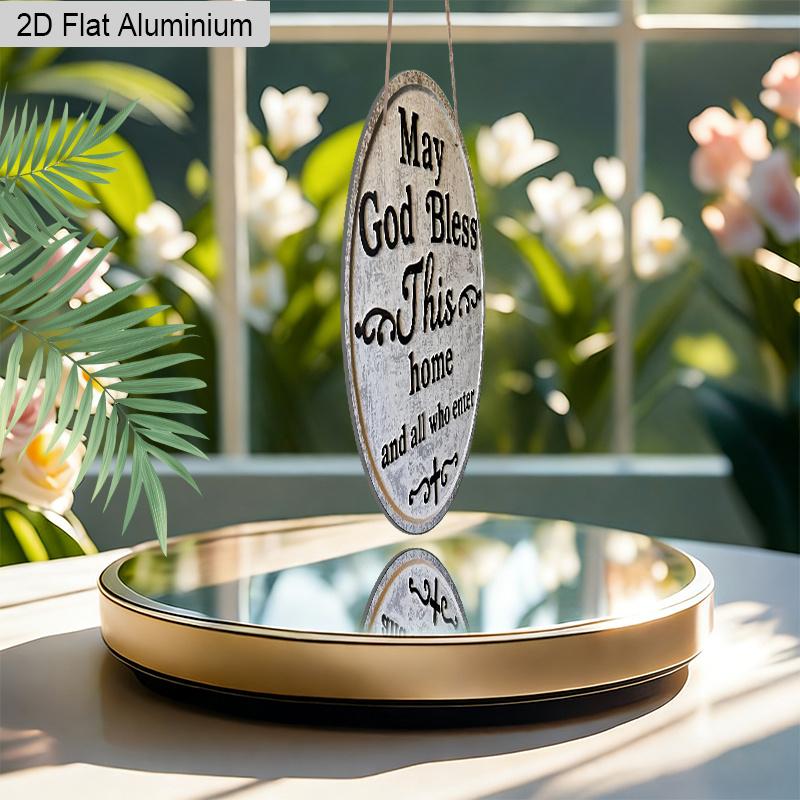 2D Flat 1pc Elegant Blessing Aluminum Hanging Decoration Plaque, 'May God Bless This Home and All Who Enter' Lettering Sign, Living Room Decor and