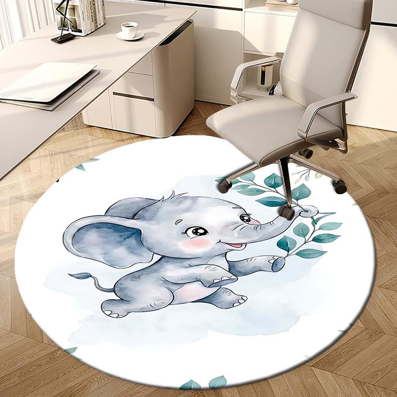 1PC Elephant Non-Slip Floor Round carpet, Office, family, bedroom, Large Area Rug Indoor Rugs, Durable PolyesterH0412