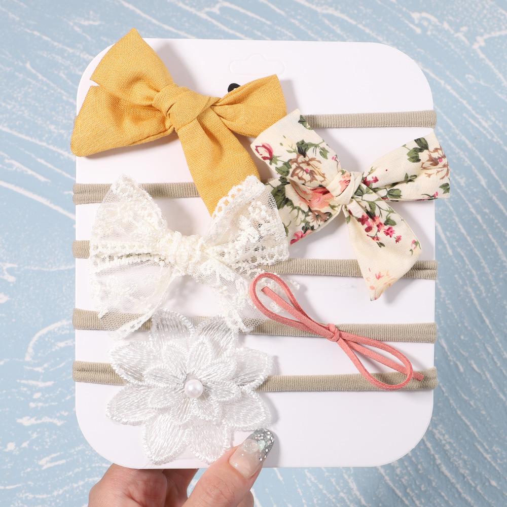 Children'S Fabric Hair Accessories Handmade Bow Headband New Spring Set Baby Nylon Headband Set 2916