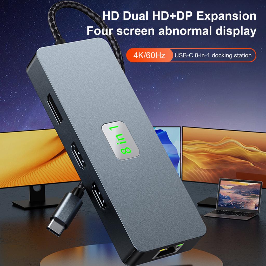 8 In 1 TYPE-C To RJ45 Gigabit USB 3.0 HDMI DP PD100W Interface Hub Adapter Dock