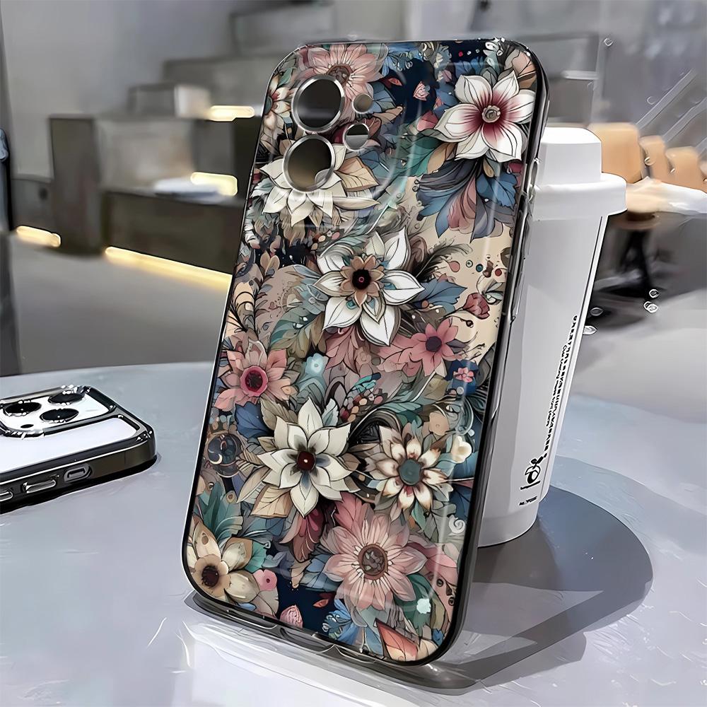 Colorful Flowers For iPhone 16 15 14 11 12 13 Pro Max XS XR 8 7 Plus Transparent Case Cover 16E
