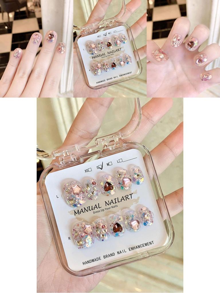 Handmade Sparkling Diamond Love Heart Nail Stickers Wholesale For Women Anne's Short Square