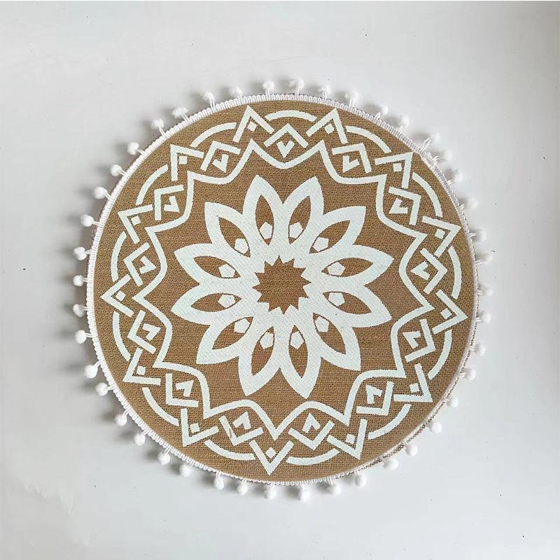 Boho Mandala Round Placemats Heat-Resistant Linen-Cotton Table Mats Washable Non-Slip Dining Decor