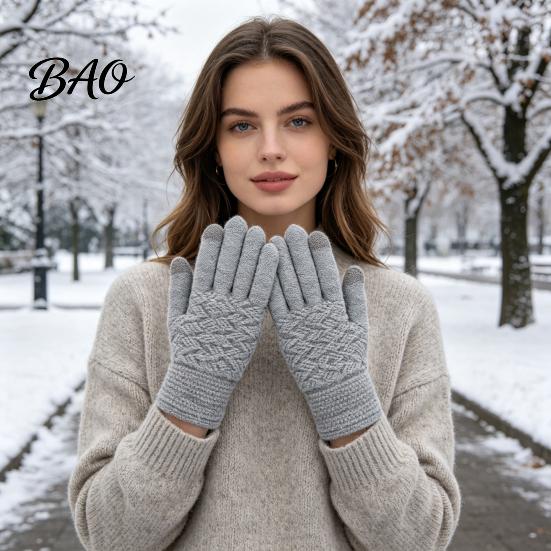 Soft Acrylic Winter Accessories 1 Pair Warm Fleece Lined Gloves for Women Men, Cold Thickened Plush Thermal Mittens Weather Gloves, Knit Touchscreen