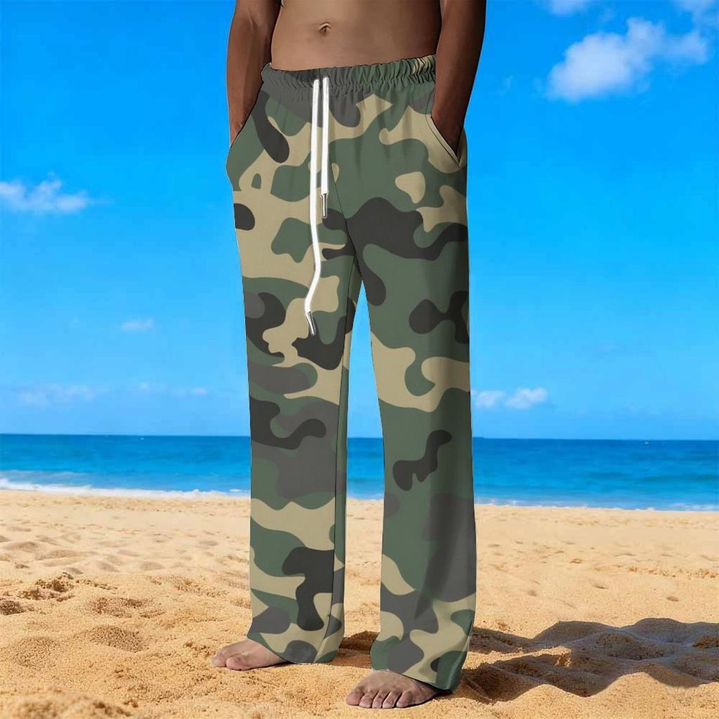 Men's Loose Casual Solid Color  Trousers Camouflage Printed Straight Pants