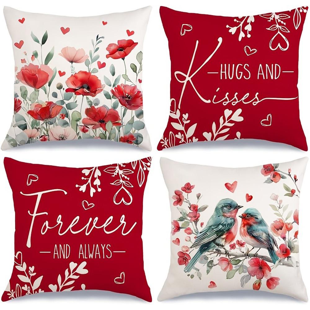 1/4 шт. Наволочки на День святого Валентина: Объятия, Поцелуи, Навсегда, и Очаровательные Принты Птиц Наволочка для диванной подушки украшение для дома спальни 45x45cm