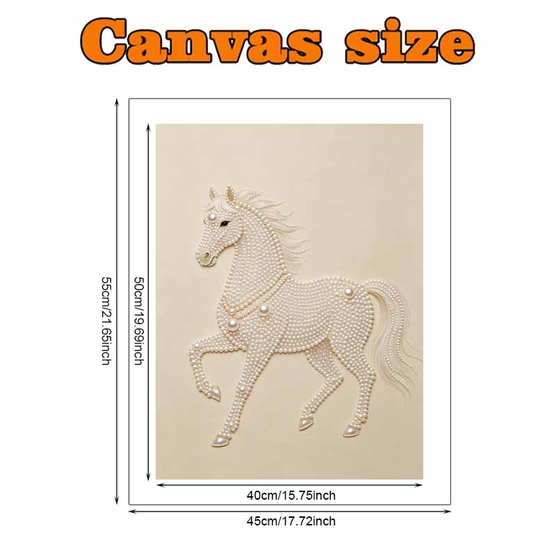 Elegant White Horse Pearl Painting 5D DIY Pearl Gemstone Art Diamond Painting Kit for Adults/Beginners Gift Ideas Home Decor Wall Art Craft Set