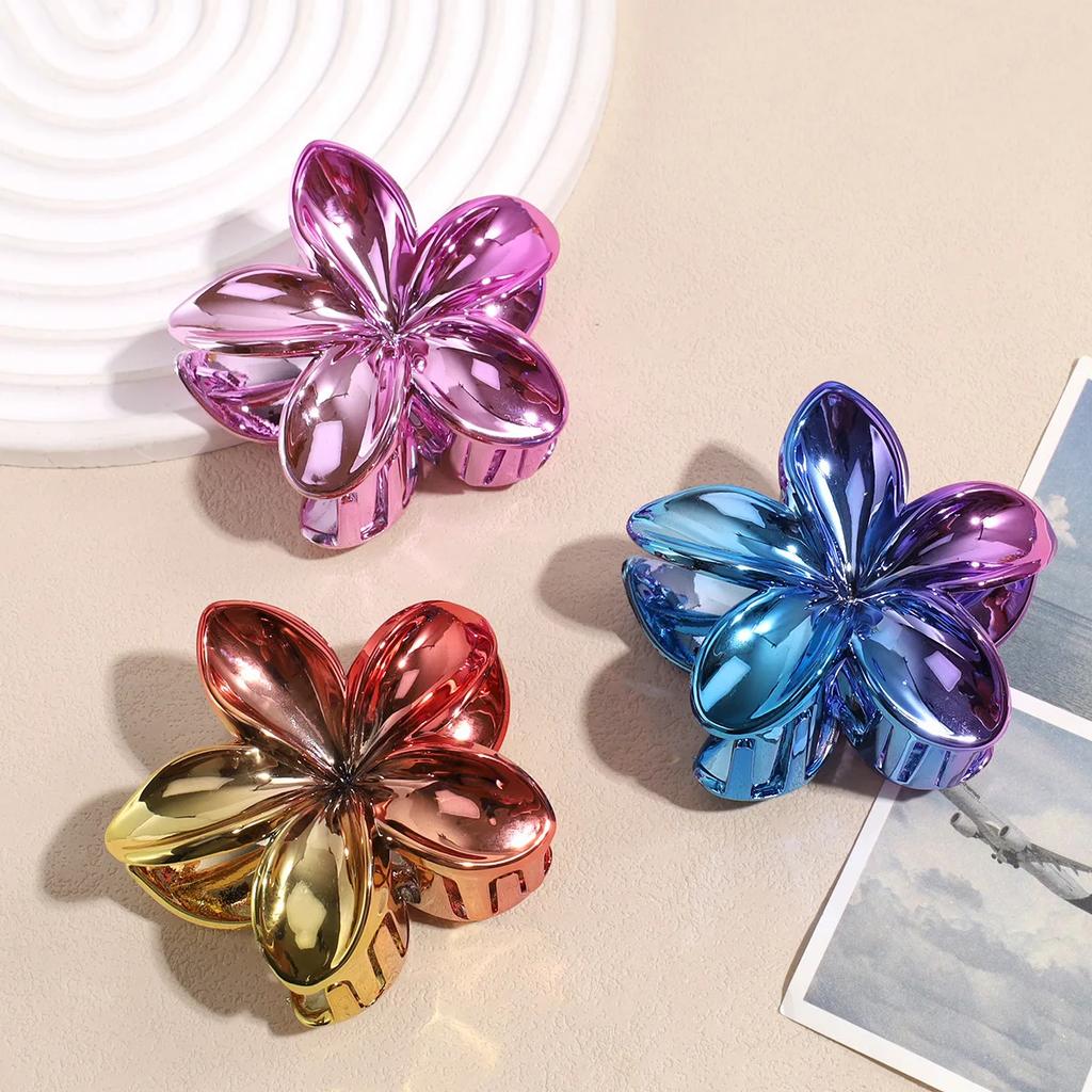 Hawaiian Gradient Laser Hair Clips Flower Hair Claw Large Fashion Head Wear Hairpin Women Girls Crab Barrette Hair Accessories