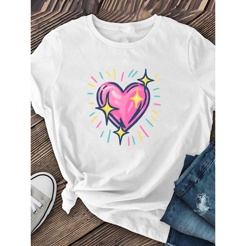 Women's "Shining Heart" Printed Short-sleeved T-shirt, for Unique and Fashionable Outfits. Made of Soft and Fiber with Moderate Elasticity,
