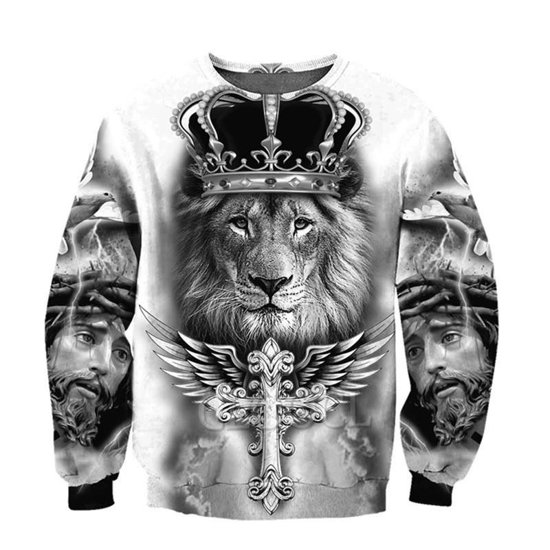 Lions and Tigers 3D Digital Printing Hatless Models Pullover Sweater Men's New Autumn Bottoming Shirt Fashion Trend Tops