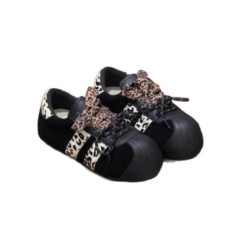 Niche Versatile Retro Female Leopard Print Fashion Autumn New Thick-soled Heightening Sports and Leisure Shoes