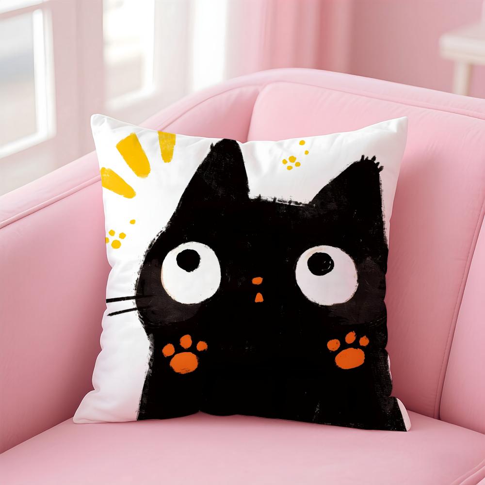 Creative Cute Minimal Art Black Kitten Cat Head Cushion Cover Pillow Case Soft Skin Friendly Fabric  Concealed Zipper