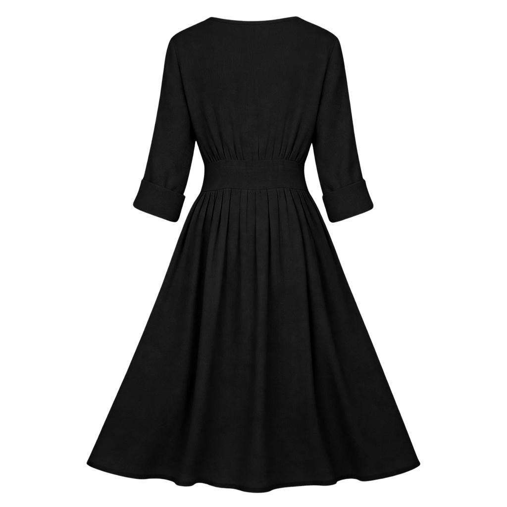 Damen Mode Rundhals Langarm Tailliert Lässig Baumwoll-Leinen-Mischung Kleid