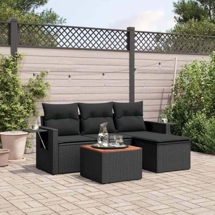 VidaXL Salon de Jardin avec Coussins 5 pcs, Canapés de Terrasse, Ensemble de Meubles de Patio, Mobilier d'Extérieur, Noir 3224529