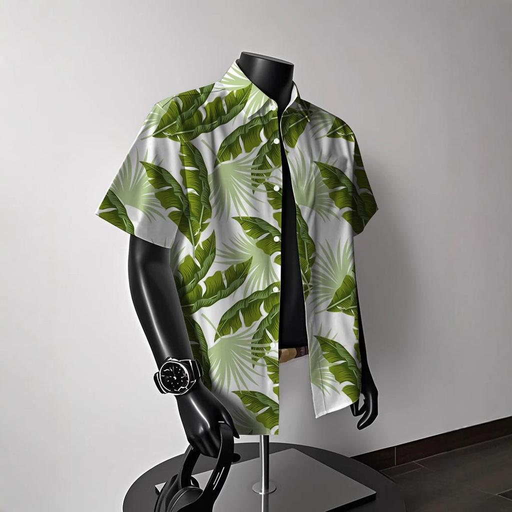 Men's Vintage Hong Kong-Style Hawaiian Floral Short-Sleeve Shirt: Trendy Summer Beachwear for Couples