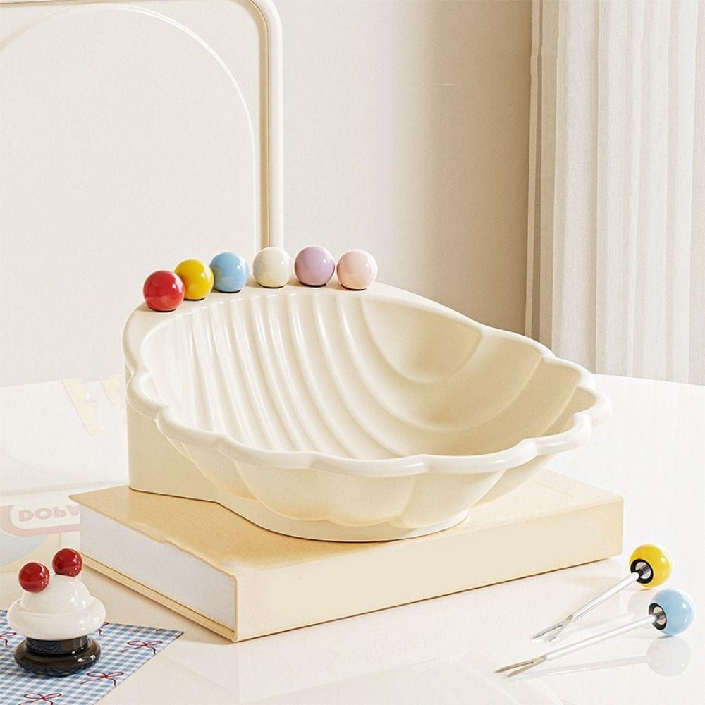 Shell Shape Fruit Bowl with Fork Plastic Integrated Fruit Basin Fruit Serving Plate for Kitchen