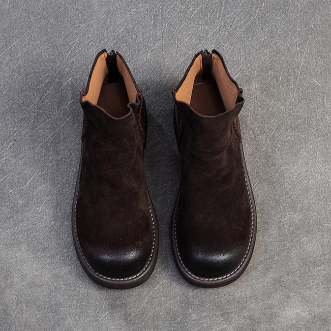 Johnature Matte Leather Chelsea Boots Commuter Cowhide Short Boots Versatile Women's Shoes