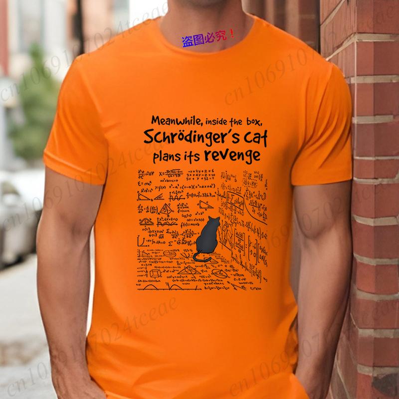 S-schrödinger's Cat Men T-shirts Funny Math Formula Tshirt Vengeance Cat Male Clothes Short Sleeve Tops Fashion Graphic Shirt