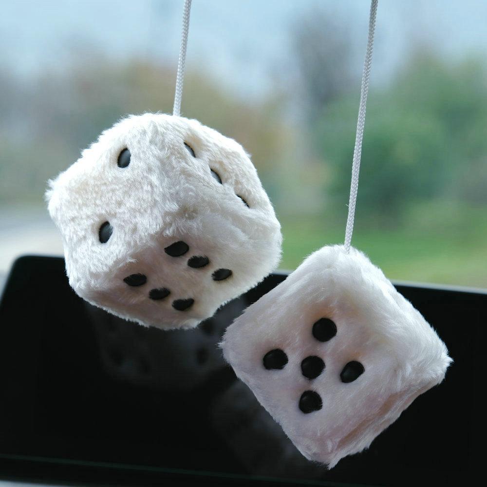 1PC Car Fuzzy Plush Dice with Dots Retro Square Plush Hanging Mirror Fuzzy Dices Kid Toys for Car Interior Ornament Decoration