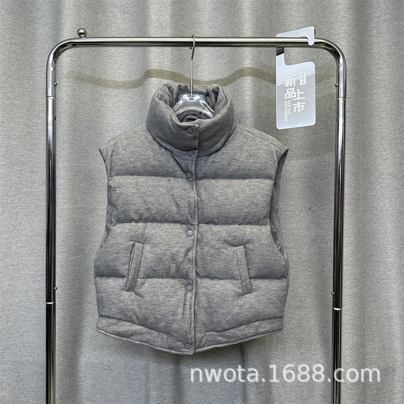 Thickened down vest women's new thickened stand-up collar corduroy vest white duck down thermal vest