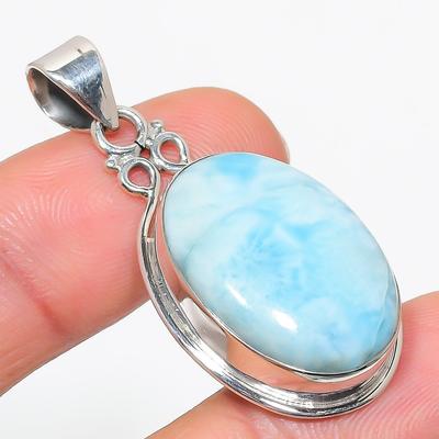 Natural Republic Larimar Edelstein 925 Massiv Sterlingsilber Anhänger 1,75" A2q56