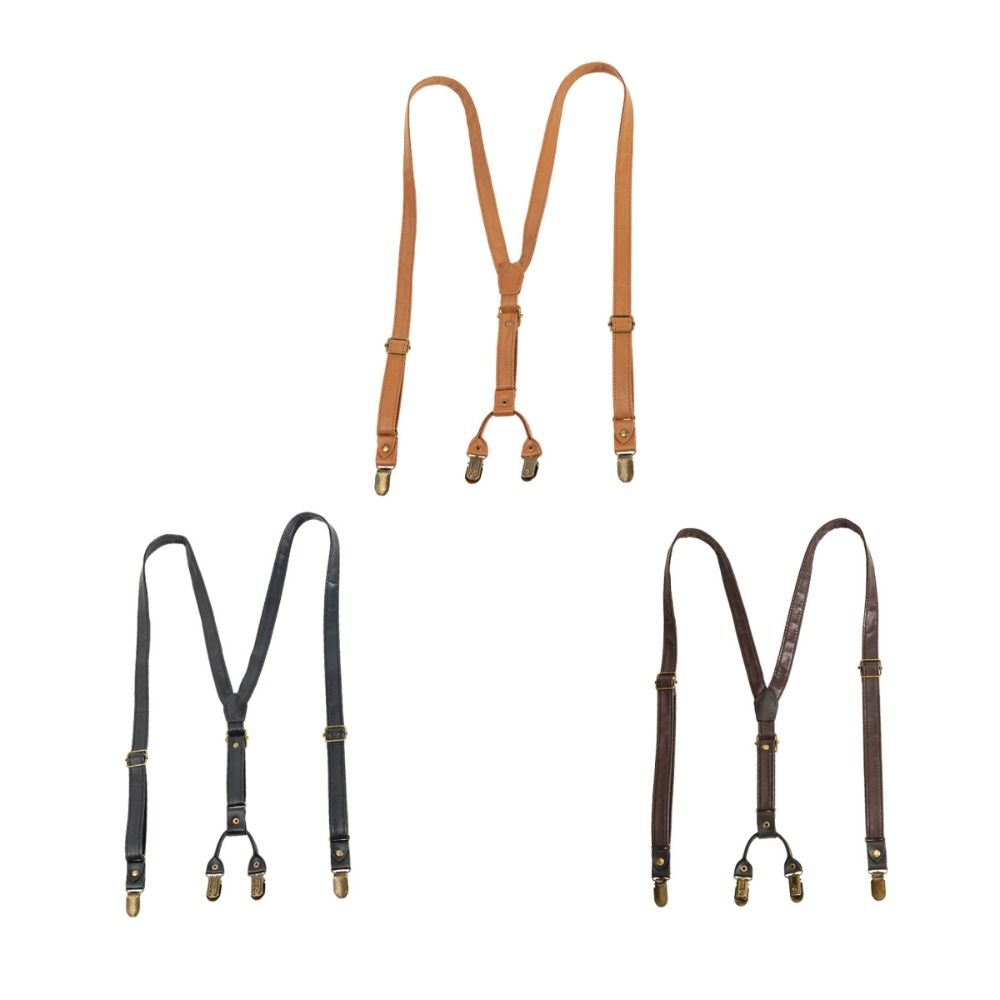 Brown Suspenders for Men Black Suspender Clip Simple Leather Suspenders Gift