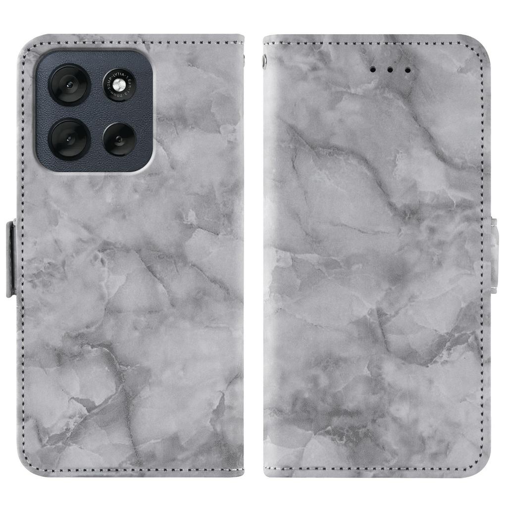 For Motorola Moto G56 5G Leather Case Marble Pattern Phone Wallet Stand Cover with Wrist Strap