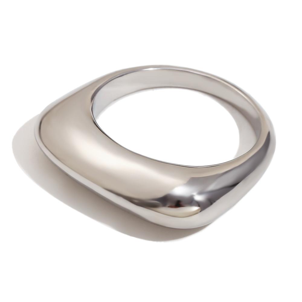 

MamacitaSlay Classic 316L Stainless Steel Flat Stick Ring Waterproof 18K Gold Plated Jewelry 2026 Creative Women s Elegant Gift 7 серебряный