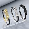 Trendy Leather & Stainless Steel Bracelet for Men Hip Hop Gold Color Cable Wristband Jewelry for Daily Wear & Party Accessory