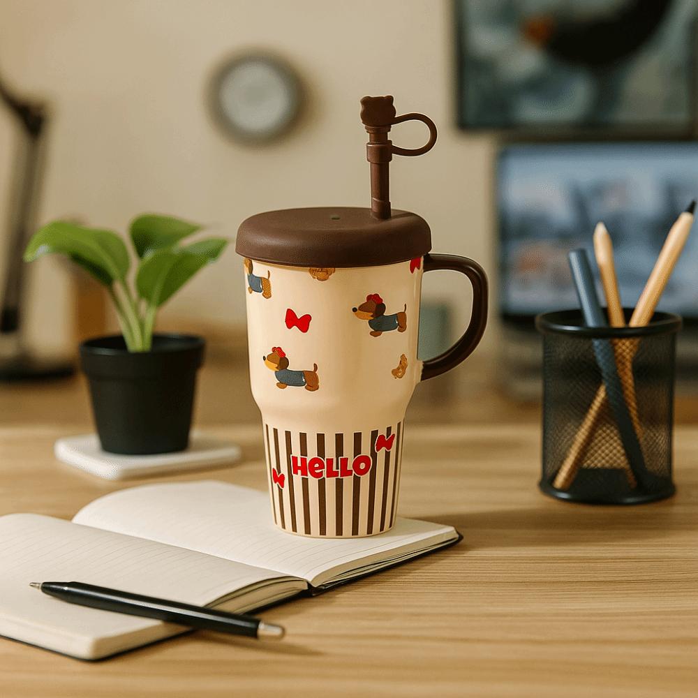 Dog Pattern High Aesthetics Cup Large Capacity Milk Cup Stylish Coffee Cup Travel