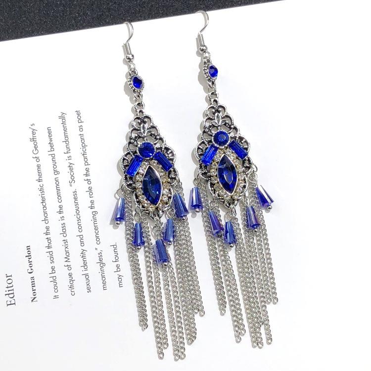 Retro crystal fringed earrings femininity versatile personality long earrings fashion court earrings