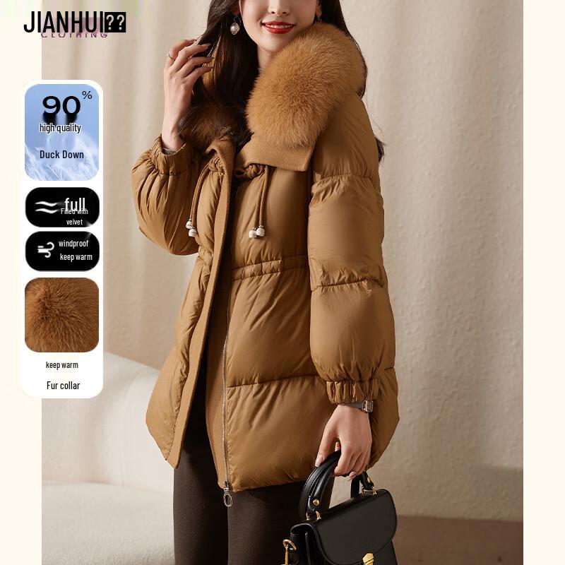 

JIANHU Женская зимняя куртка с пухом утки и воротником из лисьего меха 3XL