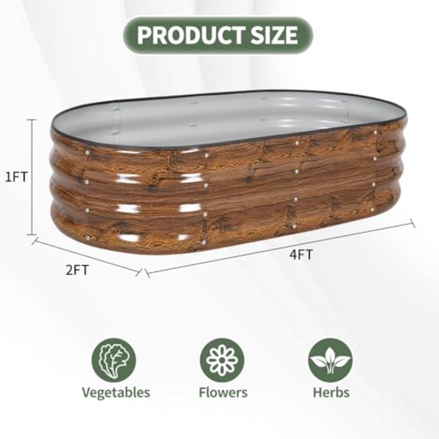 Galvanized Raised Garden Bed 4x2x1ft Metal Planter Box for Vegetables Flowers Outdoor Gardening Kit with Tools Grain 2 Pack