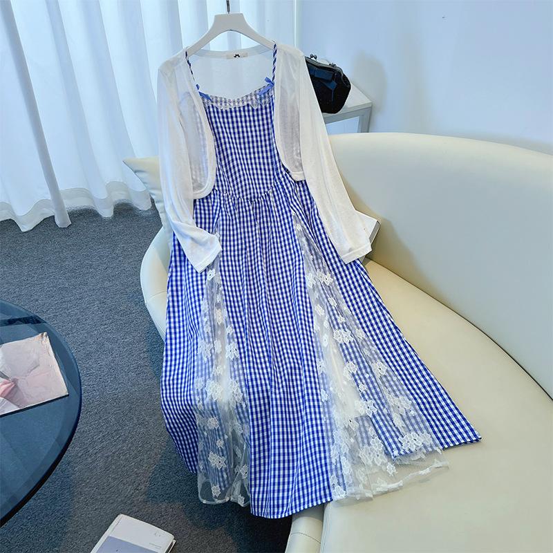 

Женское платье большого размера в клетку, комплект с шалью и кардиганом, новый летний стиль 6XL