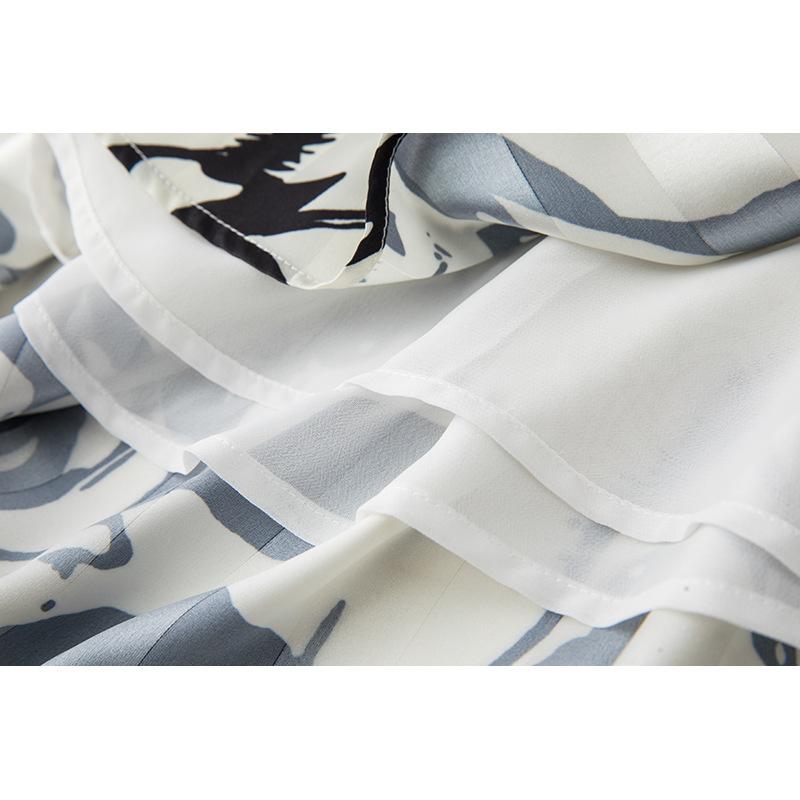 Ink-And-Wash Print High-Waisted Skirt Women's Summer Elegant French Retro Design Sense A-Line Midi Skirt