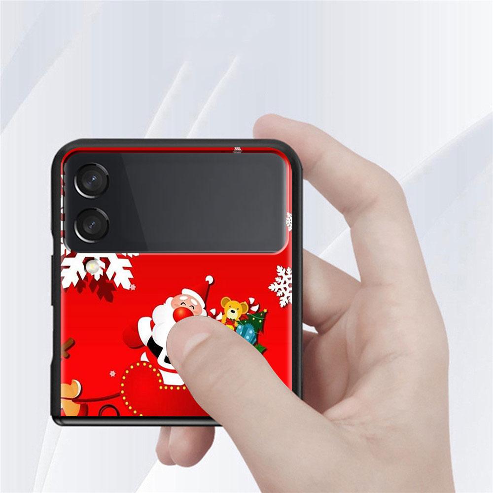 Hülle für Samsung Galaxy Z Flip 3 4 5G Schwarz Hart PC Telefongehäuse Z flip4 Luxus Segmentierte Abdeckung Weihnachten Cartoon