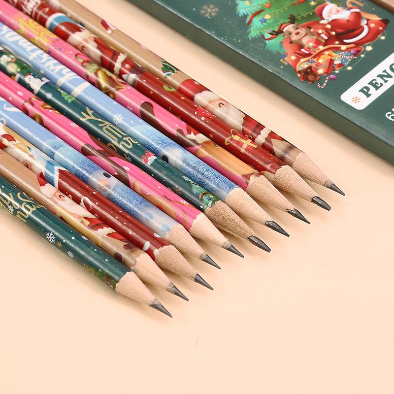 6-Pack Christmas Cartoon Pencils with Eraser Tips - Round Shafts for Children and Students