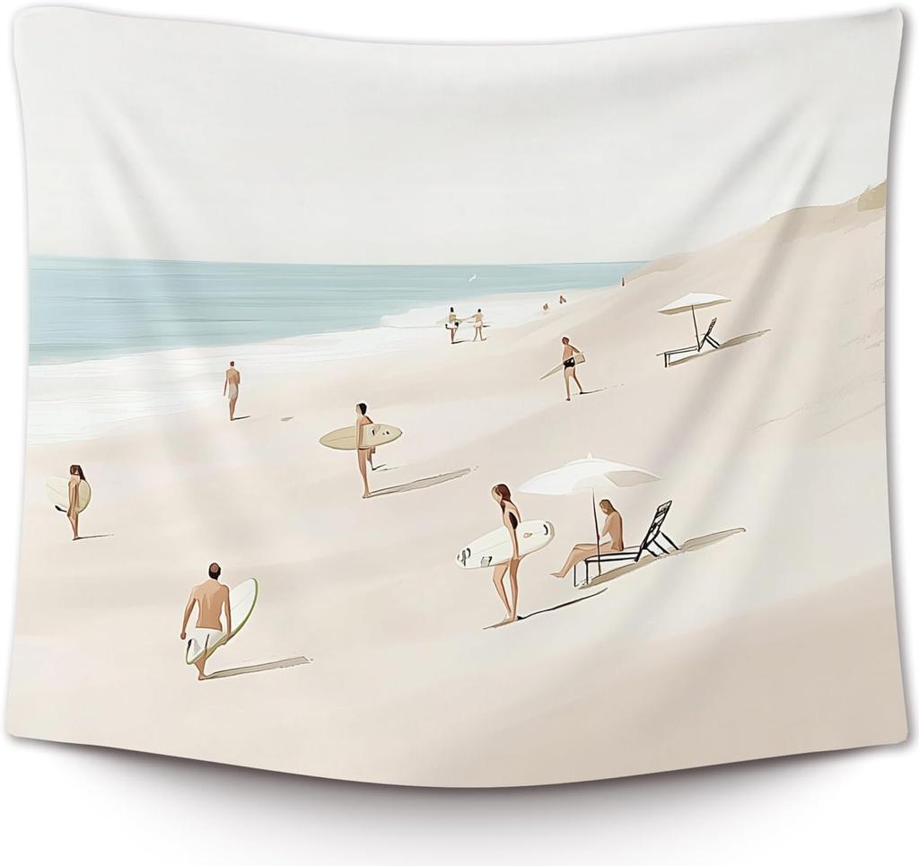 Beach Coastal Wall Tapestry, Minimalist Summer Ocean Wall Tapestry Hanging for Bedroom Beach House, Beachy Trendy Ocean