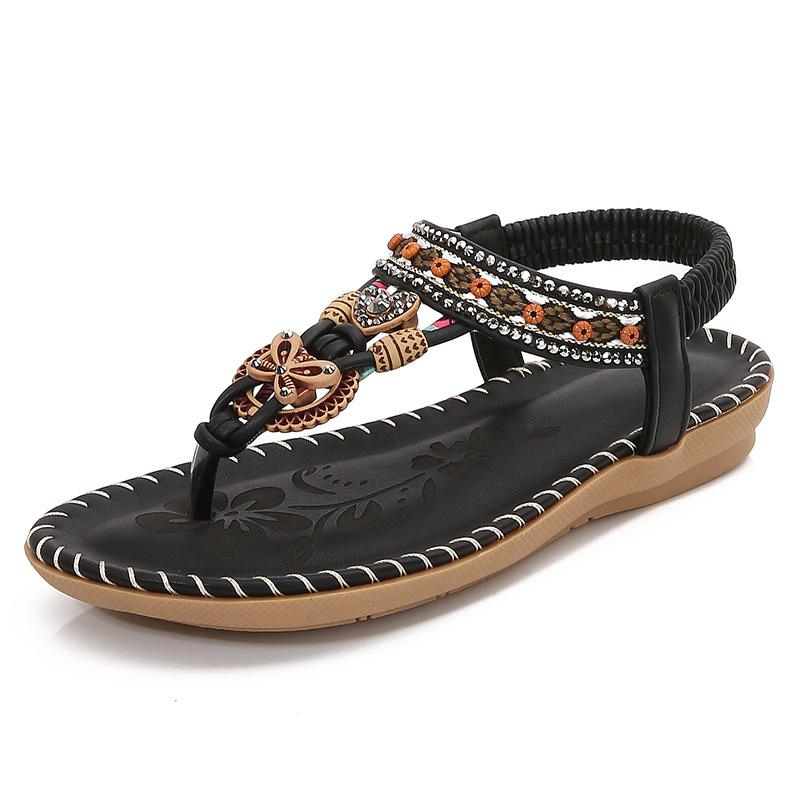 Plus Size Shoes for Women Summer Fashion Platform Elastic Band Sandals 36-43 Rhinestone Flats Sandalias De Mujer Women Sandals